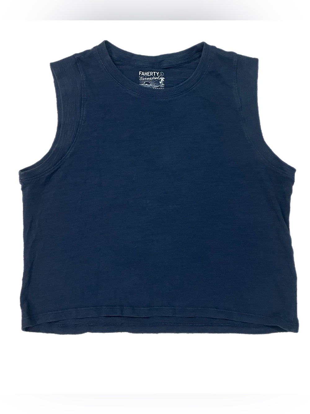Faherty Sunwashed Slub Muscle Tank Women's L Navy Beach Tee Sleeveless Crew Neck
